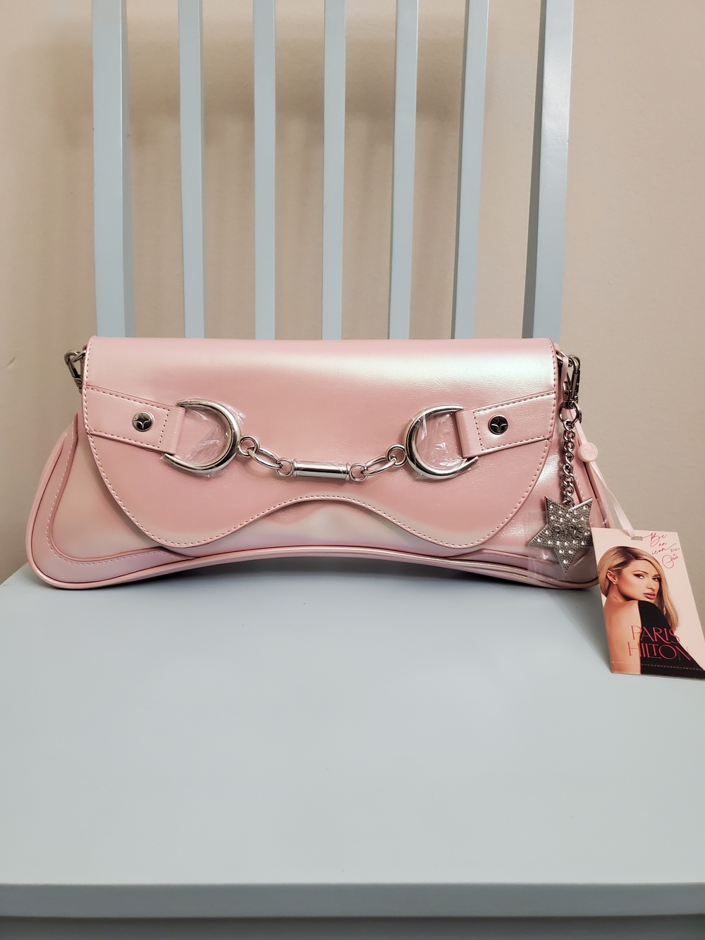 Paris Hilton Light Pink Faux Leather Shoulder Bag with Star Charm